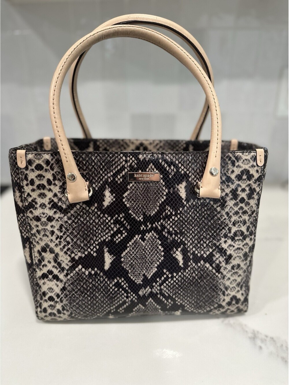 Kate Spade Beige and BlackSnake Pattern Tote